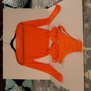 Triangle Bikini NWOT Eye-Catching Neon Orange w. Matching Crop Top, Size M